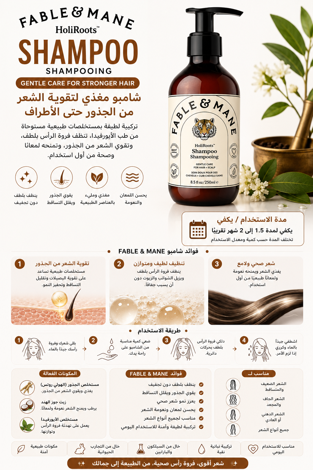 طريقة استخدام FABLE & MANE HoliRoots Hydrating Shampoo, 250ml