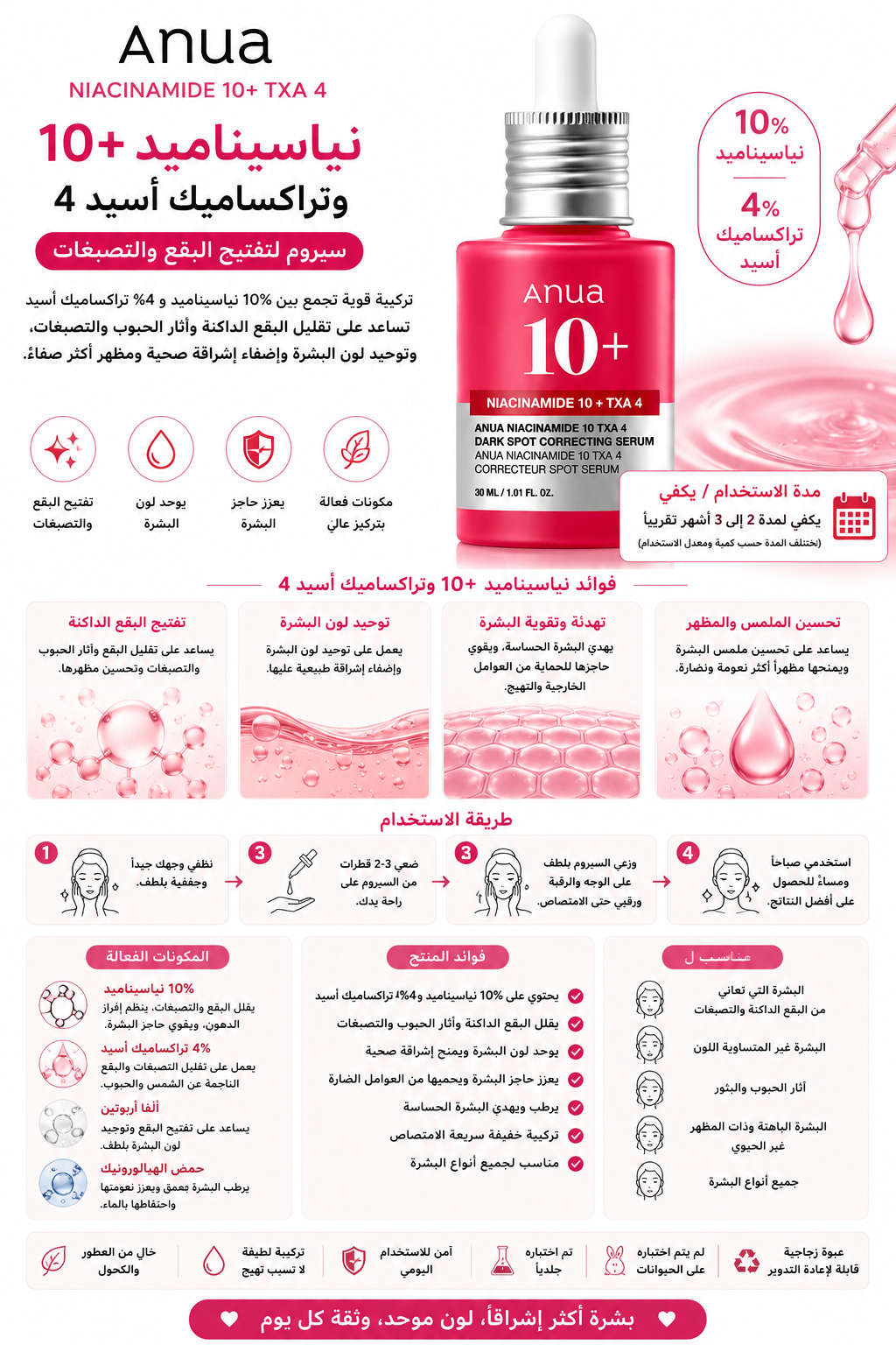 طريقة استخدام ANUA Niacinamide 10% + TXA 4% Serum